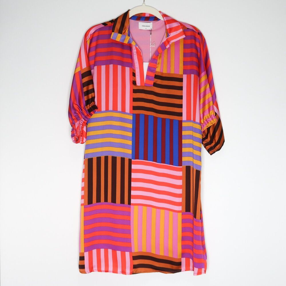Adrienne Womens Mini Dress Size Small Multicolor Colorblock Retro Striped